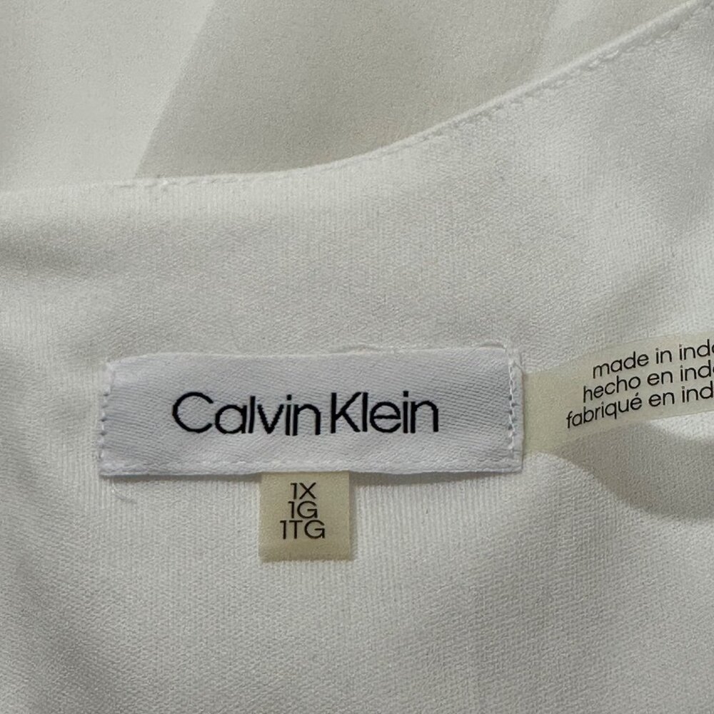 Calvin Klein Womens White Sleeveless Blouse 1X Lined Layered Flowy Feminine - Picture 3 of 11